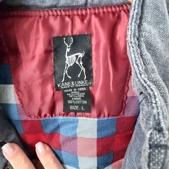 Kane & Unke Vest Mens Blue Tan Colorblock Linen Blend Snap Front Puffer Sz Large - Picture 4 of 10